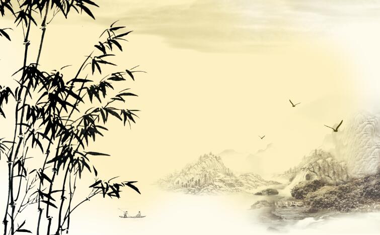 水墨竹子诗意背景墙PSD分层素材免费下载